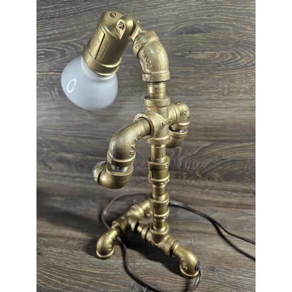 Industrial Steampunk Pipe Lamp Handmade Brass Fittings Desk Light Vintage Style - Picture 8 of 10